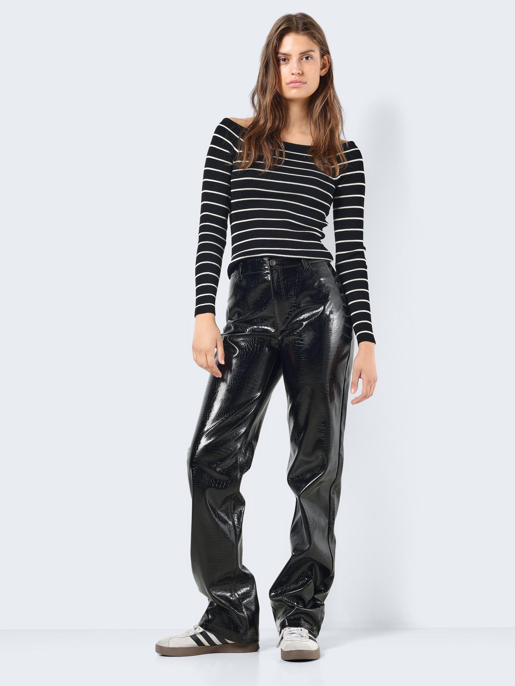 ASOS DESIGN Curve faux leather straight leg trousers in black | ASOS
